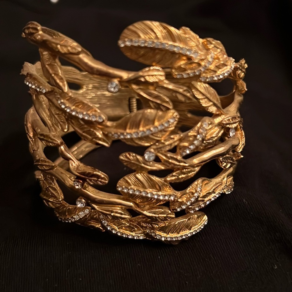 Rachel Zoe bangle leaf pattern w crystal insets. & a set of matching earings